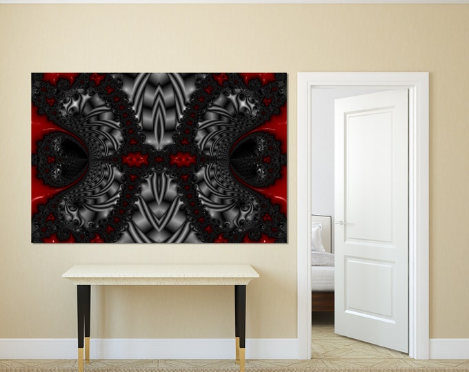 Large black and red fractal wall art, abstract red and black print, fractal canvas art, psychedelic decor, red modern art