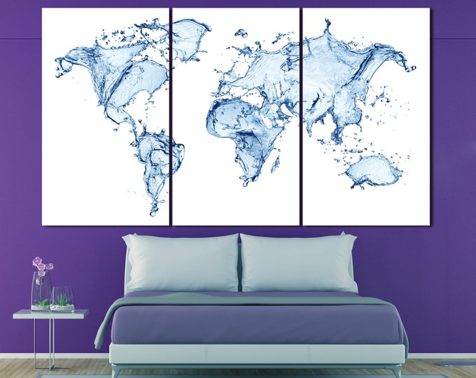 Abstract water world map print, large abstract water world map on canvas, world map watercolor art abstract print decor, Canvas World Map