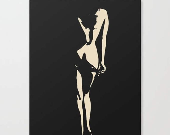 Erotic Art Canvas Print - In night she hides 2, unique sexy conte style print perfect shapes girl pop art sketch, sensual high quality art