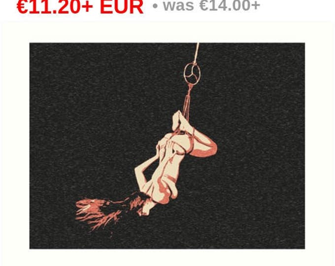 Erotic Art Giclée Print - Acrobatic shibari, dark bdsm, fetish art print, tied girl nude, naked body, sensual bdsm artwork, high res 300dpi