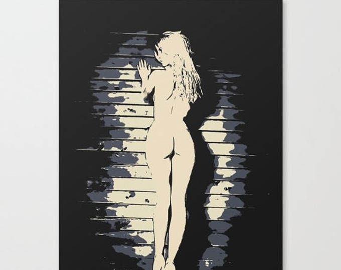 Erotic Art Canvas Print - Under the wall, unique sexy conte style print, perfect shapes girl, pop art sketch, sensual high quality artwork