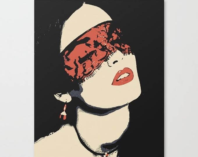 Erotic Art Canvas Print - Red is the word, beautiful dark hair girl, sexy pop art style print, sensual bdsm, bondage high qua...
