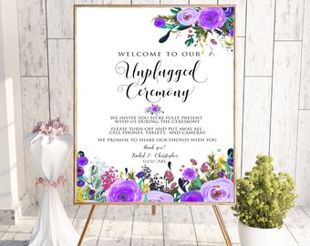 Unplugged Ceremony Sign, Unplugged Wedding Sign, No Cell Phone Sign, No Photography Sign, Welcome To Our Unplugged Wedding, Boho Floral