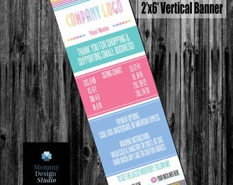 Fashion Retailer Vertical Banner Digital File - Home Office Approved Branding Guide Compliant Fonts/Colors - 2'x6' - Size Chart Banner