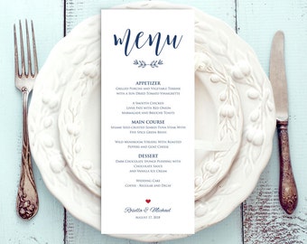 Navy Blue Wedding Menu Template, Rustic Wedding Menu, Menu Printable, Menu Cards, Rustic Wedding, Wedding Dinner Menu, PDF Template, WPC_358
