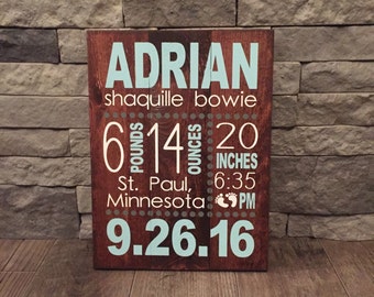 Birth Stats Wood Sign, Birth Announcement Sign, Baby Wooden Sign, Birth Sign, Baby Birth Wooden Sign, Baby Gift, Baptism Gift,
