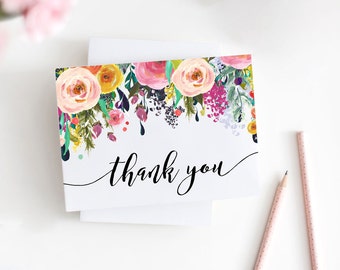 Printable Floral Thank You Card, Watercolor Folded Thank You Card, Bridal and Baby Shower, Note Card, PDF, JPG, Instant Download, MAM106_06