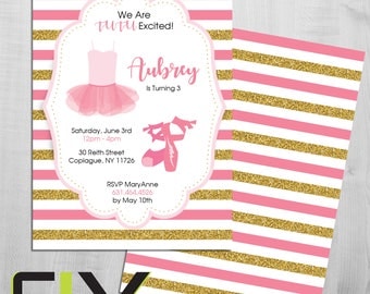 Ballerina Tutu Birthday Party Invite (Front and Back Design, Digital File Option) 5"x7"