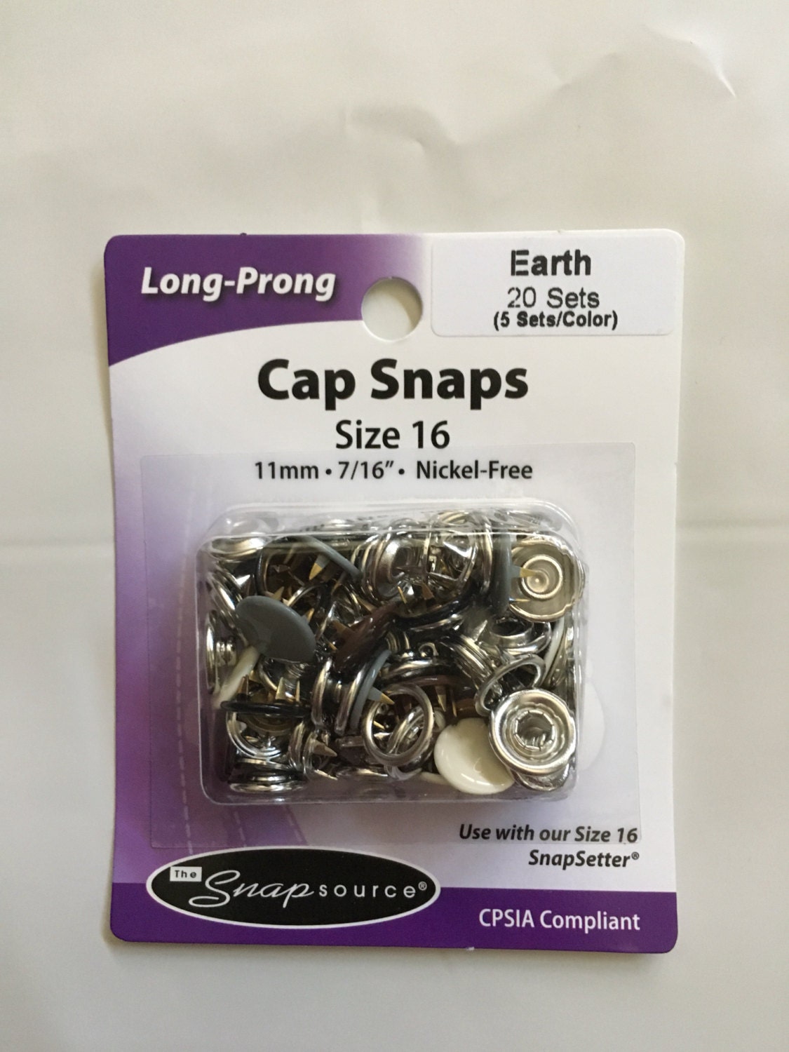 Earth SnapsSize 16 Set of 20 Snap Source Long Prong Cap