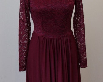 Short burgundy lace dress Short bridesmaid dress Short burgundy bridesmaid dress Marsala dress