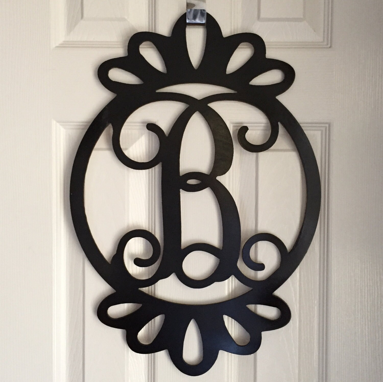 Loop Monogram Door Hanger - Spring Door Hanger - Wood Loop Door Monogram - Black Wood Monogram Hanger - Black Door Decoration