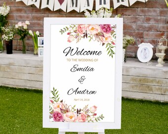 Wedding Welcome Sign Template, Printable Wedding Reception Sign, #A008, INSTANT DOWNLOAD with EDITABLE text - you personalize at home
