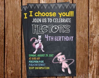 Mew and Mewtwo invitation, Mew and Mewtwo Birthday Party Invitations, Pokemon GO Invitation, PDF, Printed Invitations, Printable Invitation