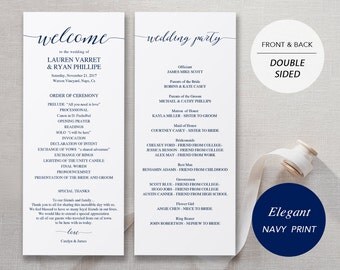 Wedding Program Template, Printable Wedding Program Ceremony Printable Template Instant Download Editable Elegant Navy Calligraphy #SPP008pr