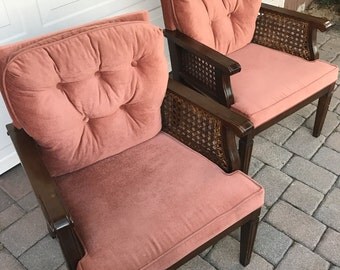Vintage Velvet/Velveteen Chairs with Cane Sides and Regency Legs
