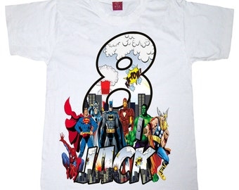 superhero birthday shirt batman superman spiderman birthday boy or girl shirt