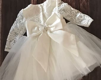 Couture Lace Baby Girl Baptism Dress or Flower Girl Dress / Baptism Dress / Big Bow Dress / Christening Dress / Flower Girl / Baby Girl Lace