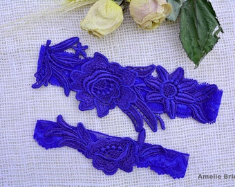 Cobalt Blue Garter, Wedding Garter, Blue Wedding Garter, Wedding Garter Set, Something Blue, Wedding Garter Blue, Blue Garters, Lace Garters