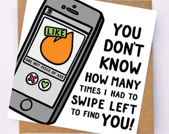 Tinder Anniversary Card - Online Dating Card - Funny Boyfriend Card - Funny Girlfriend Card - Joke Tinder Card - Bum Card - I Love You Card