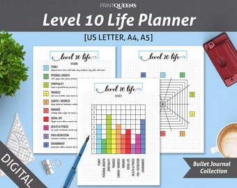 Level 10 Life, Bullet Journal Kit, Bullet Journal Template, Life Balance Wheel, Bullet Journal Inserts, Bullet Journal Pages, Bujo A5