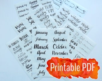 2017 Planner / Bullet Journal Printable Planning (7) PDF Kit - Hand Lettered Black Ink Calligraphy Printable Sticker Package