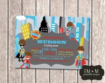 Superhero Party Invitation, Super Hero Birthday Party, Boy Birthday Party Invitation, Superhero Printable Invitation