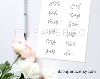 Monthly Stickers M0100 - Bullet Journal Stickers - Planner Stickers - 12 Stickers