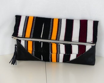 Handmade Leather and Cloth Clutch SALES -30%