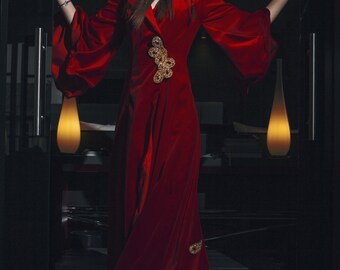 Long dress coat "Scarlett" red velvet fairy tale gothic steampunk costume haute couture glamour wedding evening dress