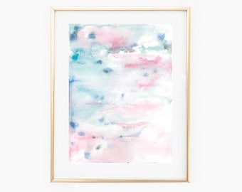 Abstract Watercolor Print ,Sky Print,Watercolor Digital Download,Pastel Art Print,Pink Blue Abstract,Instant Download,Printable Wall Art