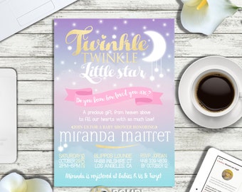 PRINTABLE || Twinkle Twinkle little star Baby shower invitation|| Optional backside|| Optional Raffle tickets|| Any occasion, any wording!!
