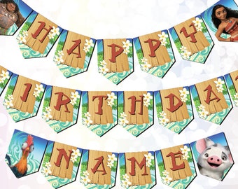 Moana Party Supplies Bunting customizable Digital Download Printable Moana Birthday