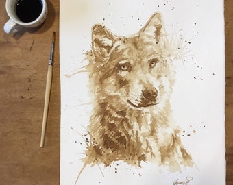 Coffee wolf ORIGINAL 28x38 cm (11.02x14.96" in)