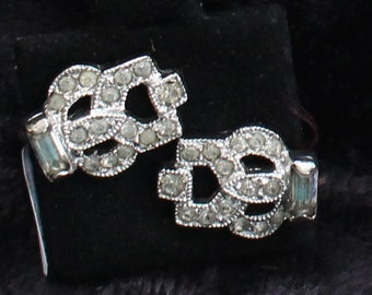SO# 1071 Vintage Silver Tone Clear Crystal Rhinestone Clip On Earrings