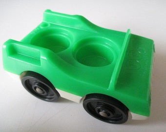 Vintage 1970's Fisher Price Little People Car - Green and White with 2 Seats