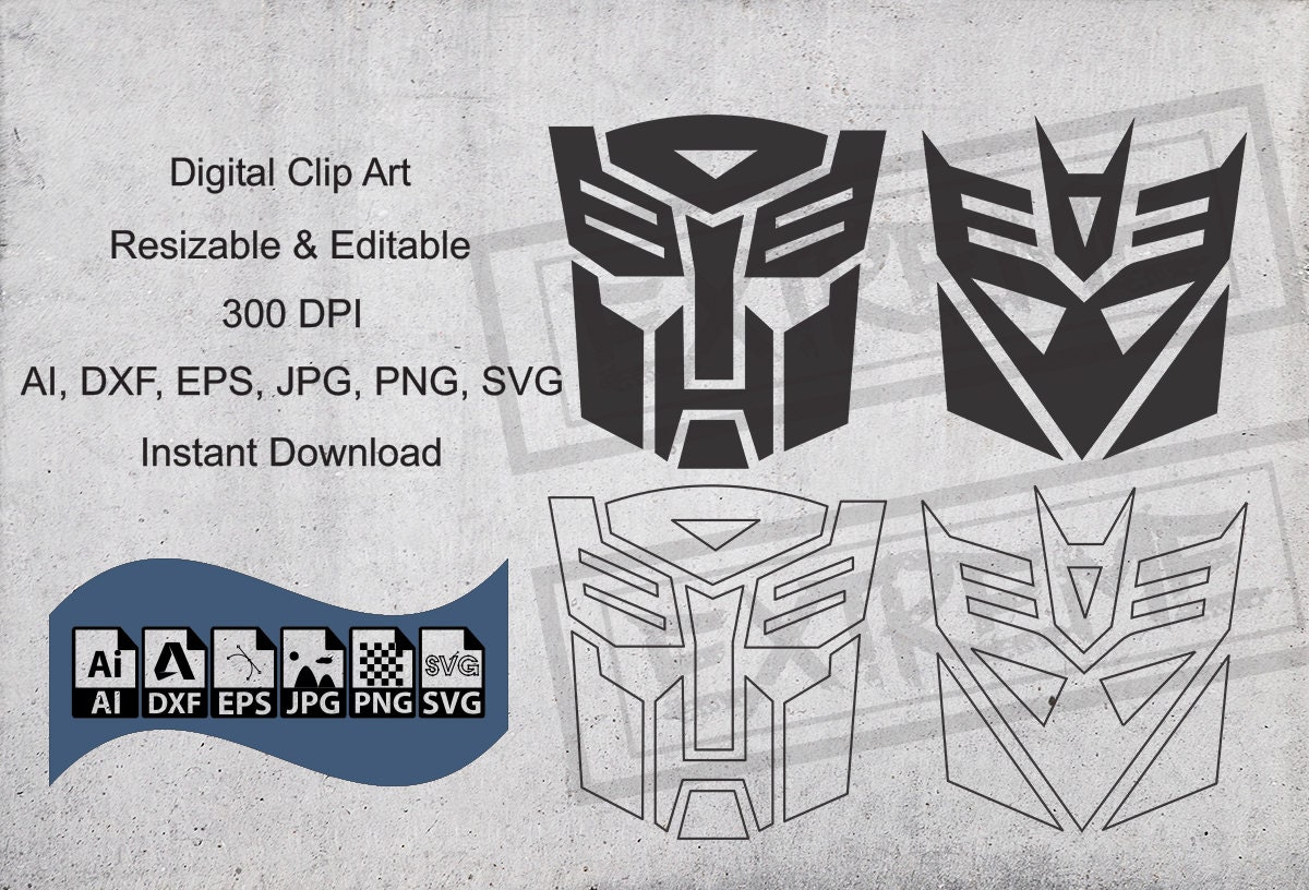 Transformers Silhouette And Stencil Outline Logo Digital Clipart ...
