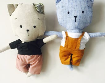 SALE doll plush cat toy Kitty made of linen fabric
