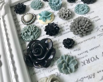 20 Grey Flower Magnets, Blue Flower Magnets, Black Flower Magnets, Decorative Magnets, Floral, Kitchen Fridge Magnets, Home Office