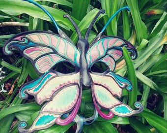 Leather Butterfly mask in turquois and purples, full face mask