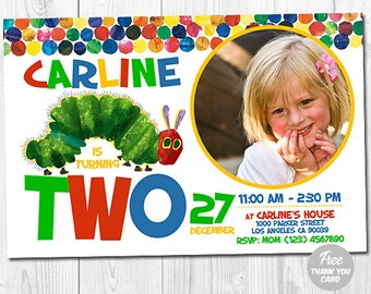 The Very Hungry Caterpillar Invitation, Hungry Caterpillar Invites, Hungry Caterpillar Birthday Party, 1st Birthday, Free Thank You Card