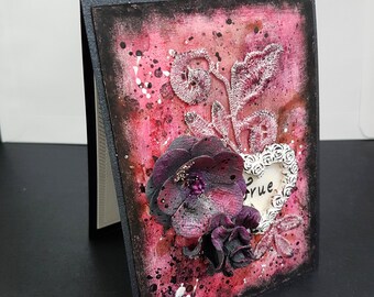 Paper party supplies, love gift, paper greeting cards handmade, scrapbooking cards, shabby chic flowers, pink card, Floral Card, love card