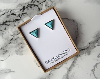 Turquoise Pyramid Earrings, Turqoise Triangle Earrings, Statement Earrings, Statement Jewelry, Boho Jewelry, Boho Chic, Simple Stud Earrings