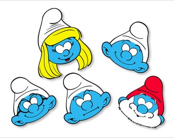 The Smurf Masks, Smurf Party Photo Booth Props Printable, The Smurf party, Smurf props, Smurf backdrops, Smurfette mask, Papa Smurf mask
