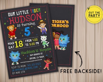 Daniel Tiger invitation, Daniel Tiger birthday invitation, Daniel Tiger party invitation, Daniel Tiger chalkboard invitation