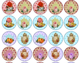 30 Beautiful Vintage Teapots Cups & Saucer Edible Wafer Cupcake Toppers 1.5inch Circular PRE CUT Ready To Use