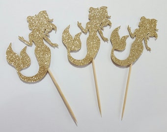 12 Gold or Silver Glitter DOUBLE SIDED Mermaid Cupcake Toppers / Under the Sea Party Decorations / 1st Birthday / Girl Birthday Party