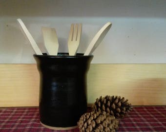 Black pottery utensil holder, pottery utensil holder, black pottery, ceramic utensil holder, utensil holder, pottery vase