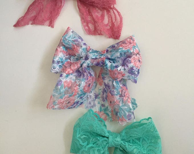 Large Lace bows {Set of 3 Arabella lace fabric hair bows} Please note your three colors in the notes section at checkout.