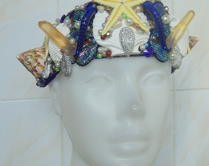 Mermaid crown, designer crown, shell crown, blue star headdress, mermais headband, fantasy headpiece, fairy crown, cosplay hairpiece