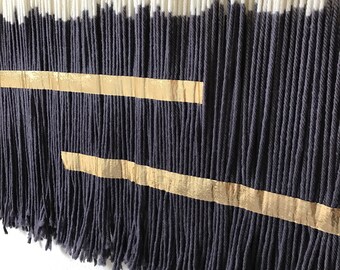 Metallic Detailing | Dip Dyed Tapestry | Fiber Art | Wall Hanging | Bohemian Decor